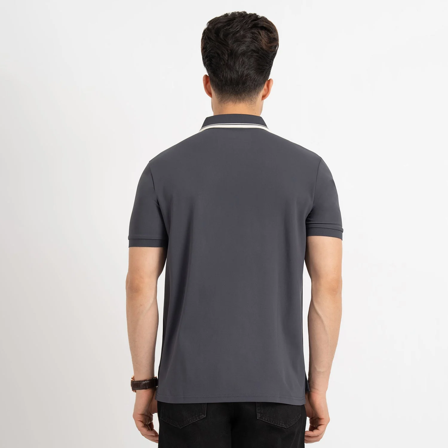 T Shirts for Men in Charcoal Grey | Polo Half Sleeve T Shirt - Image 3