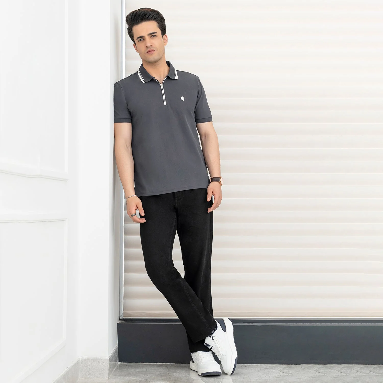 T Shirts for Men in Charcoal Grey | Polo Half Sleeve T Shirt - Image 5