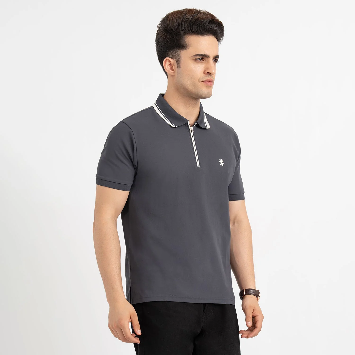 T Shirts for Men in Charcoal Grey | Polo Half Sleeve T Shirt - Image 6