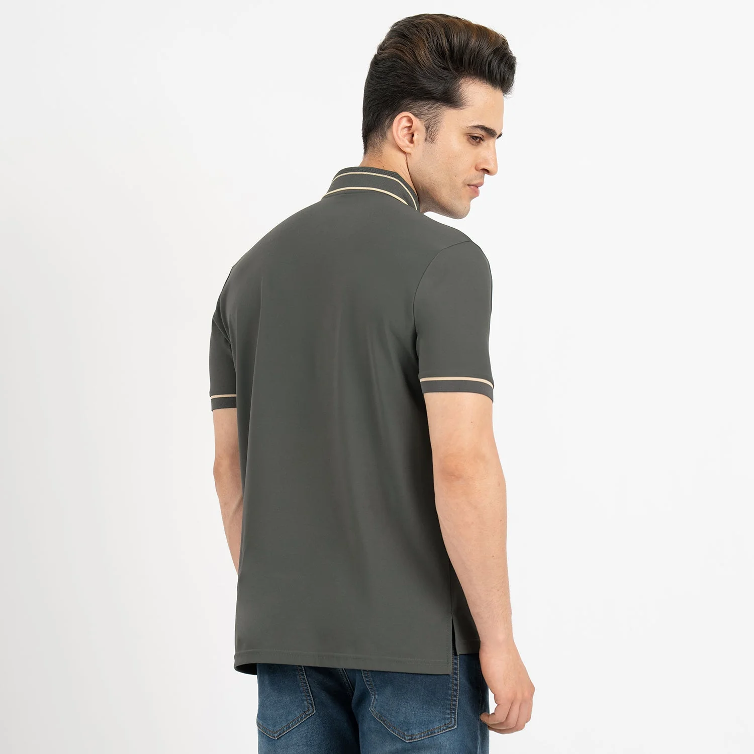 T Shirts for Men in Dark Olive | Nylon Spandex Polo T Shirt - Image 3