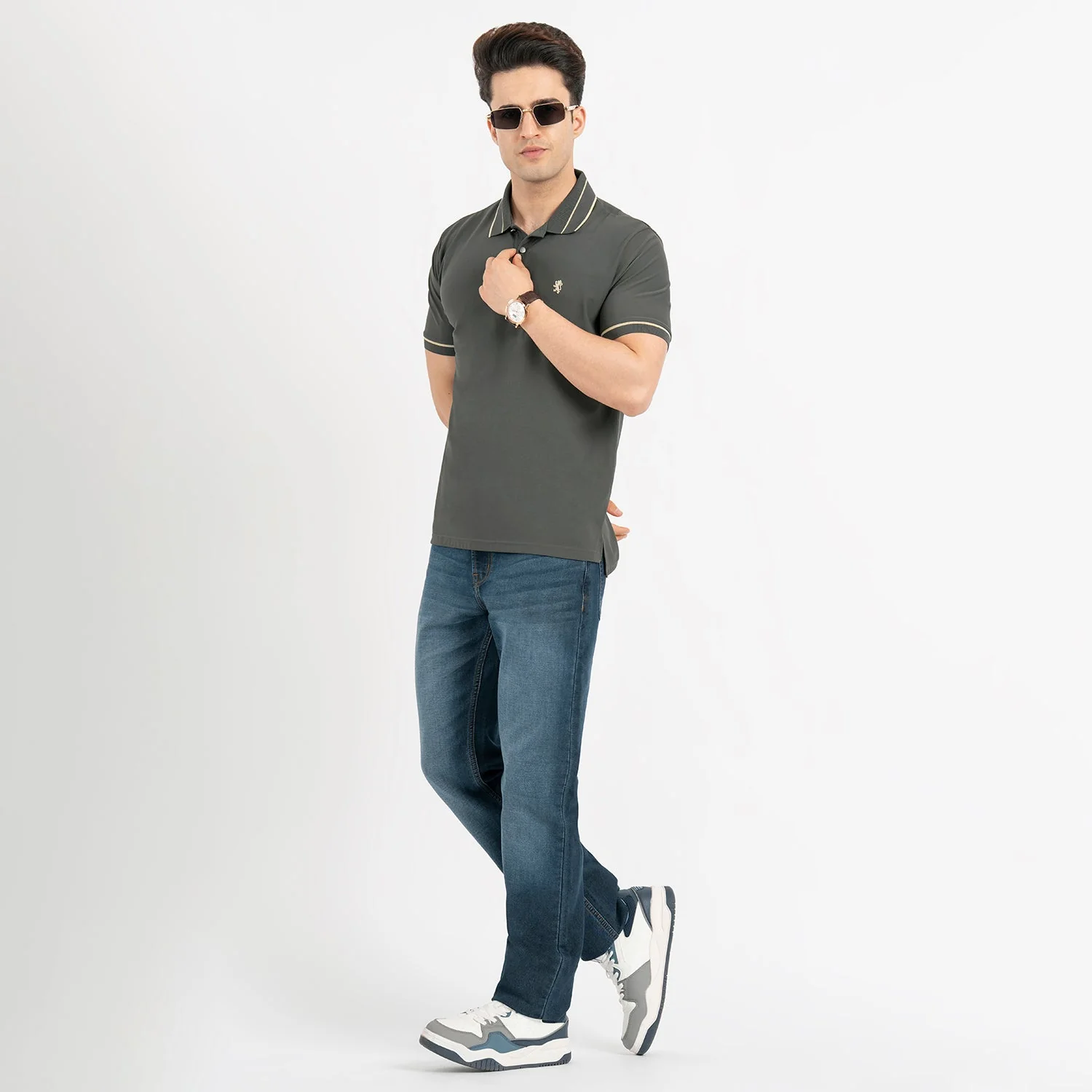 T Shirts for Men in Dark Olive | Nylon Spandex Polo T Shirt - Image 5