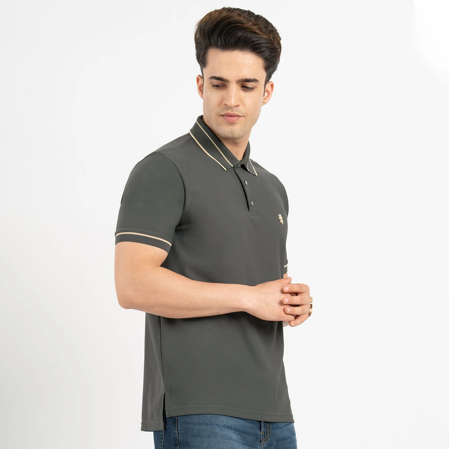 T Shirts for Men in Dark Olive | Nylon Spandex Polo T Shirt - Image 6