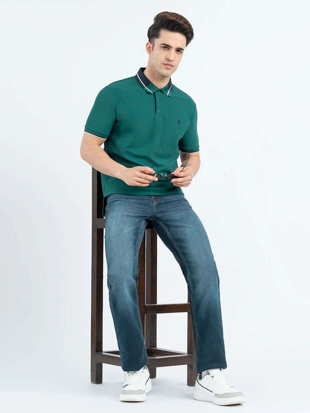 T Shirts for Men in Forest Green | Jacquard Collar Polo T Shirt - Image 5