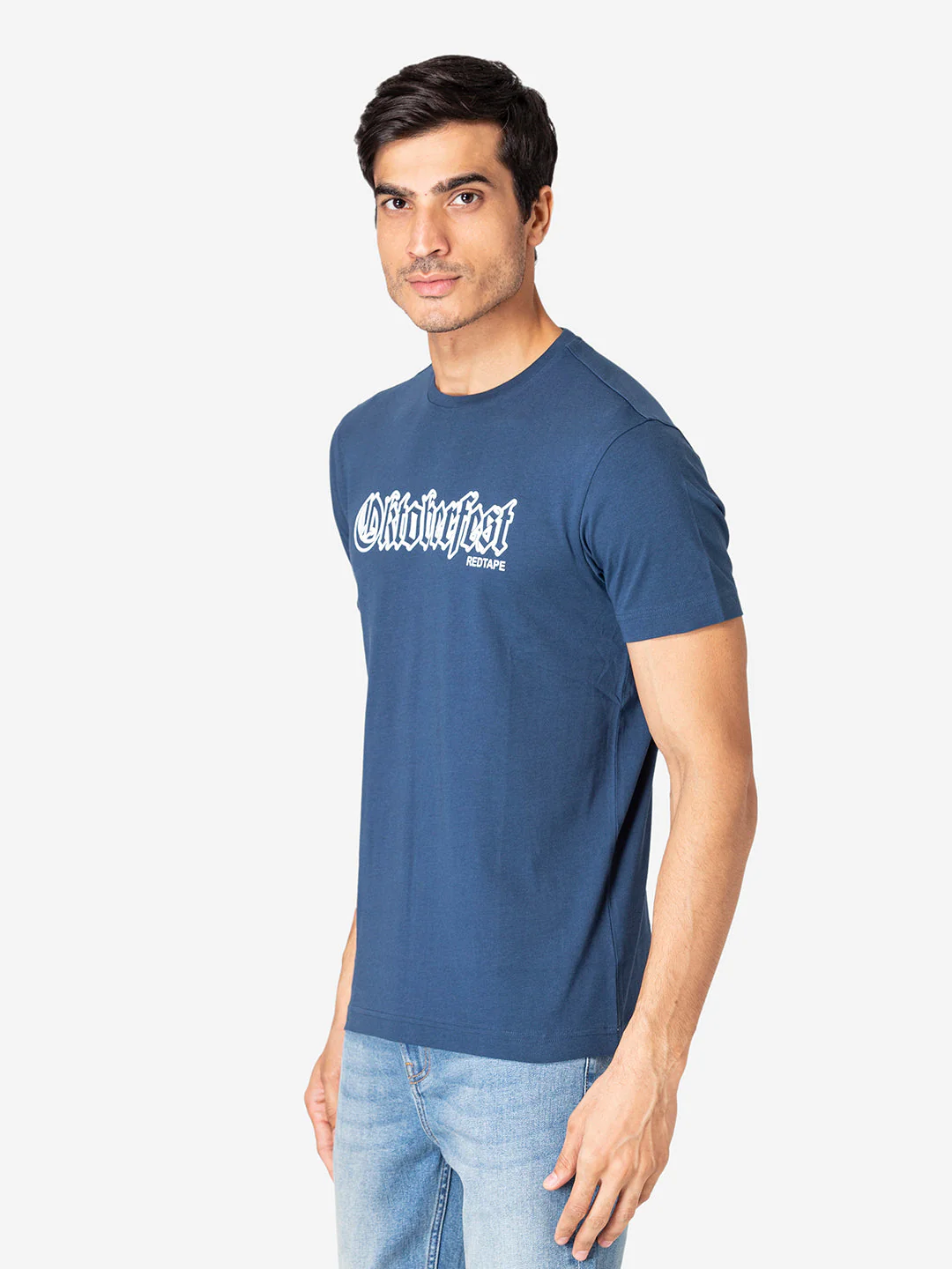 T-Shirt for Men in Midnight Blue | Cotton Round Neck Printed T Shirt - Image 2