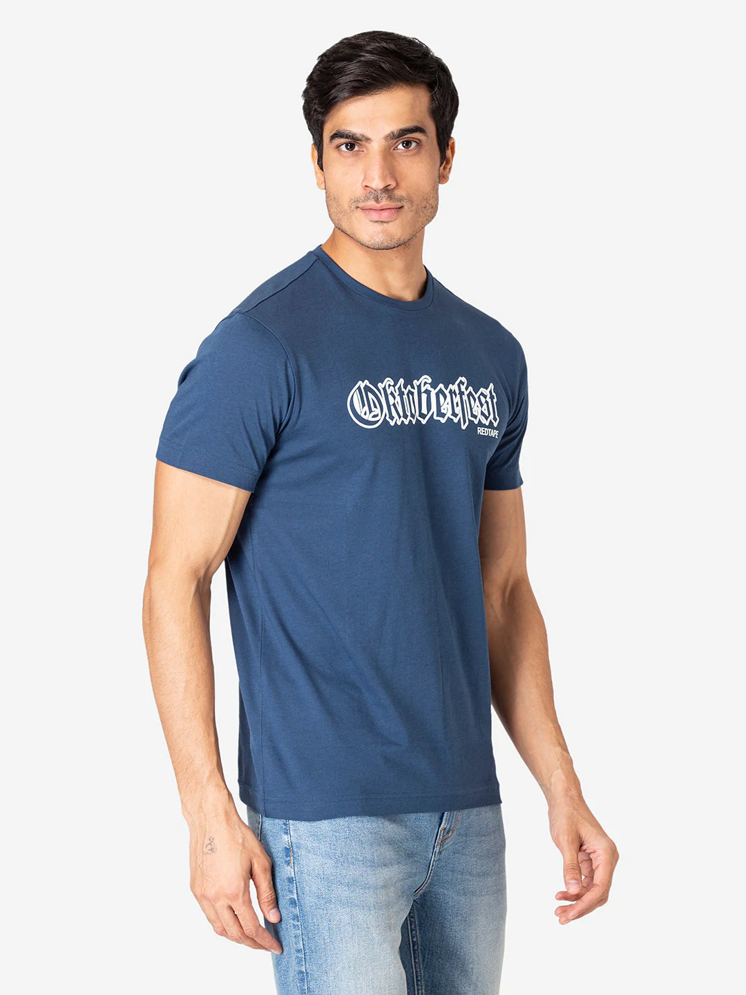 T-Shirt for Men in Midnight Blue | Cotton Round Neck Printed T Shirt - Image 3