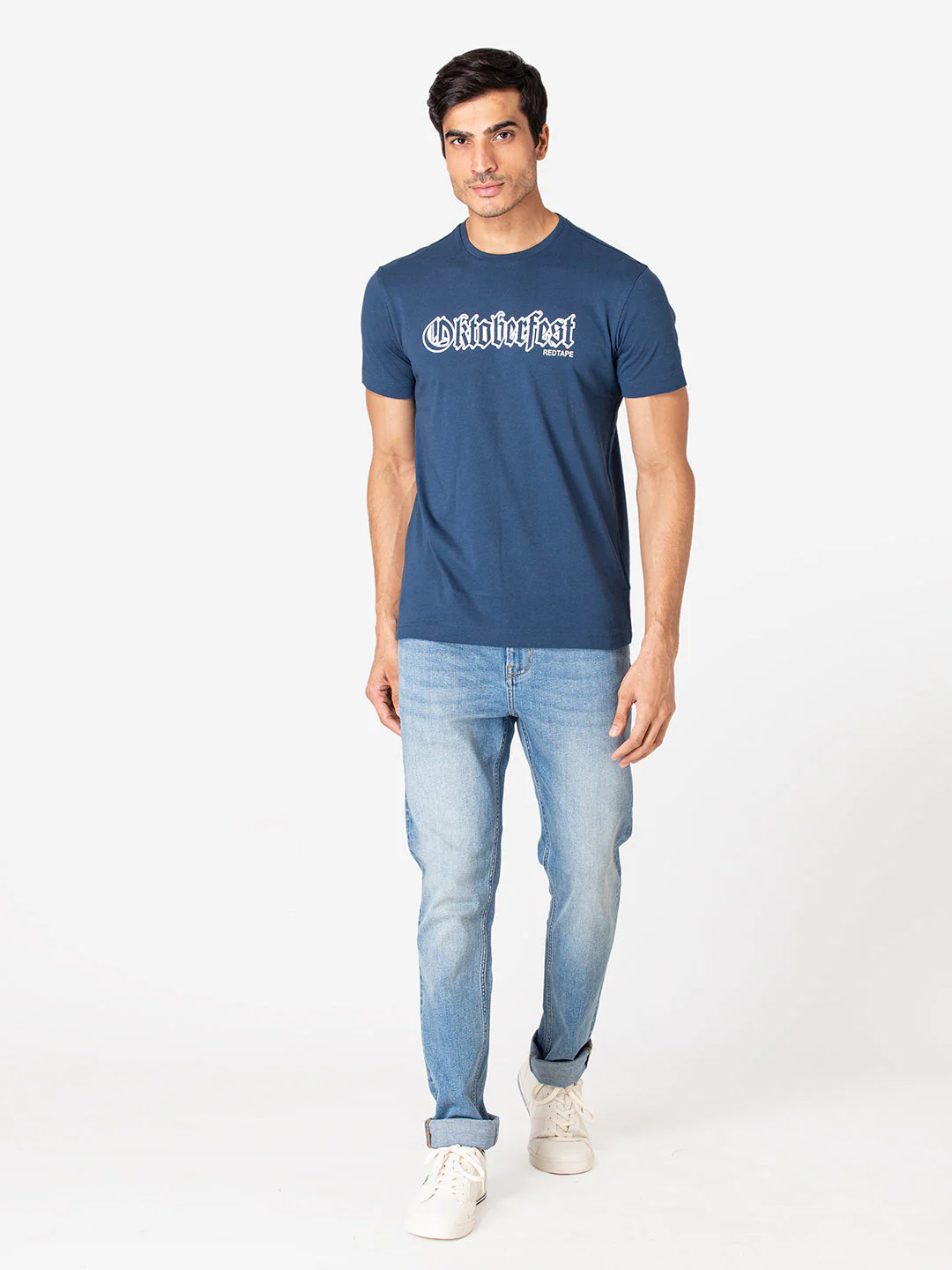 T-Shirt for Men in Midnight Blue | Cotton Round Neck Printed T Shirt - Image 5