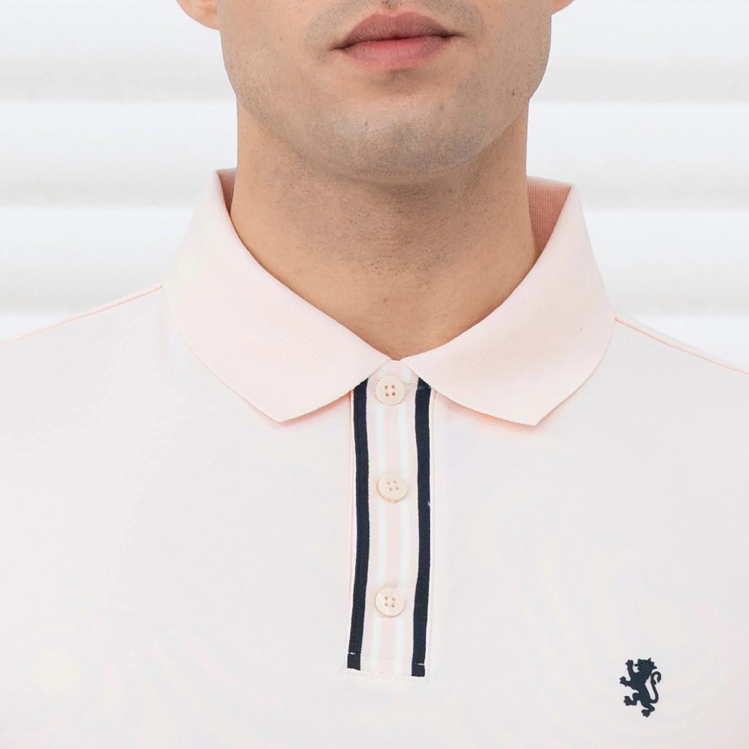 T Shirts for Men in Pastel Pink | Jacquard Placket Polo T Shirt - Image 4