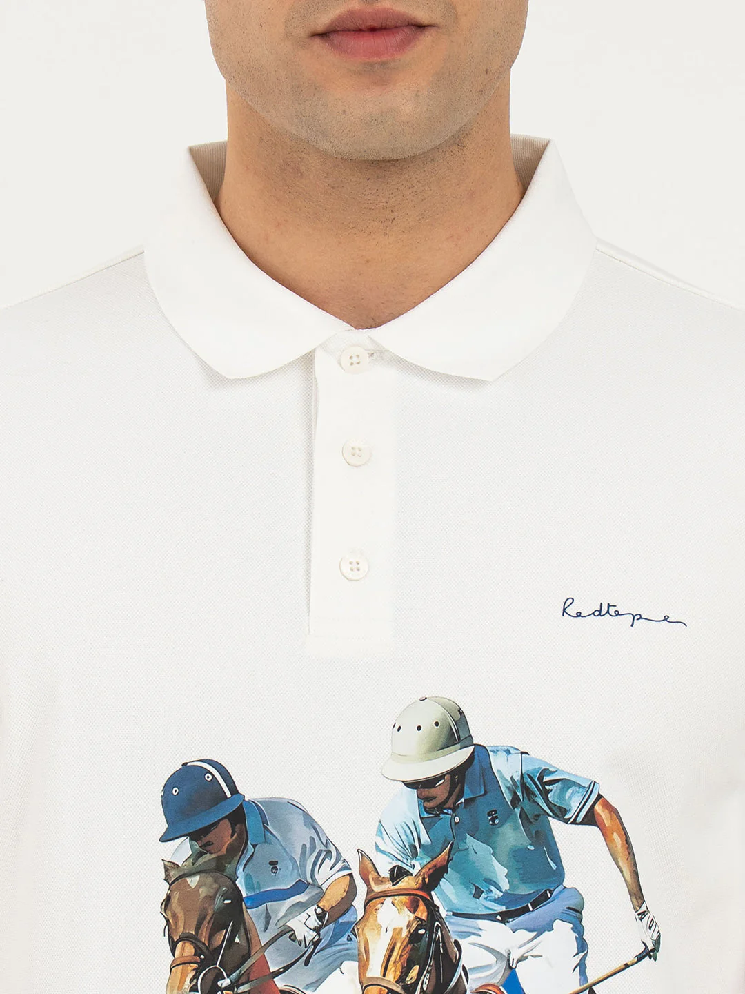 T Shirts for Men in White | Horse Print Polo T Shirt - Image 4