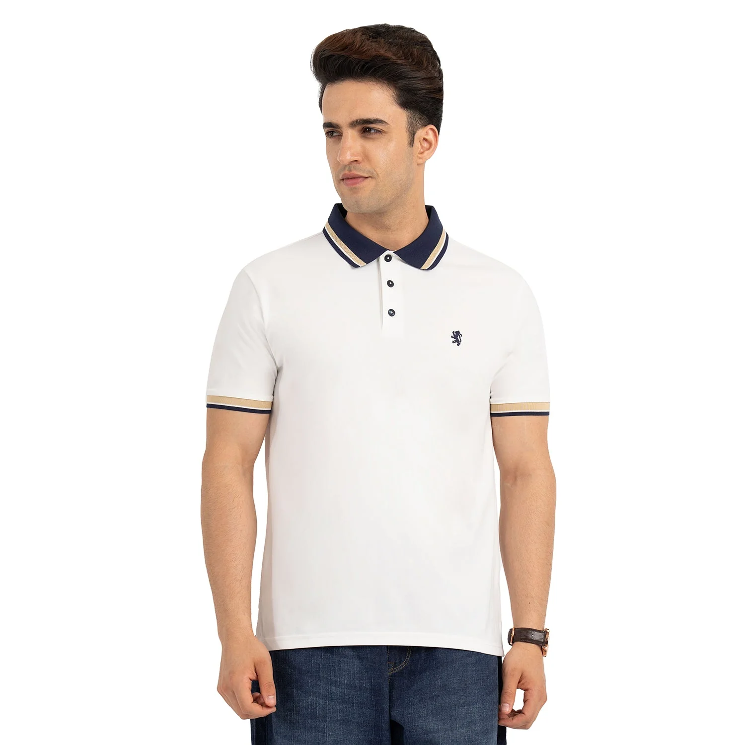 T Shirts for Men in White | Polo Half Sleeve T Shirt - Image 2