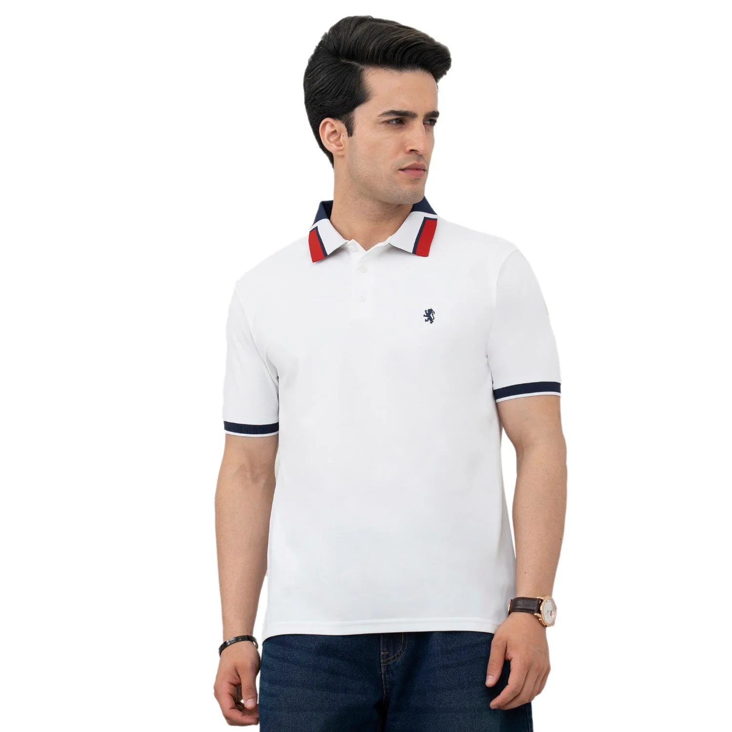 T Shirts for Men in White | Jacquard Collar Polo T Shirt - Image 5