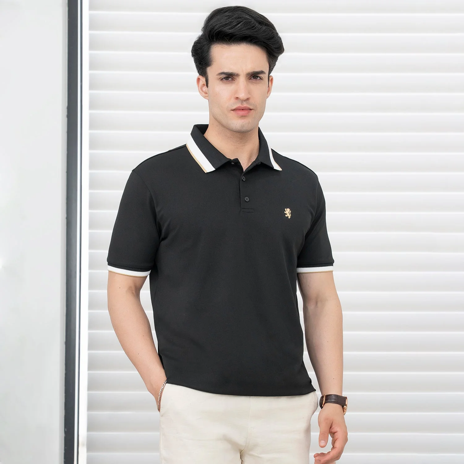 T Shirts for Men in Black | Polyester Blend Polo T Shirt - Image 2