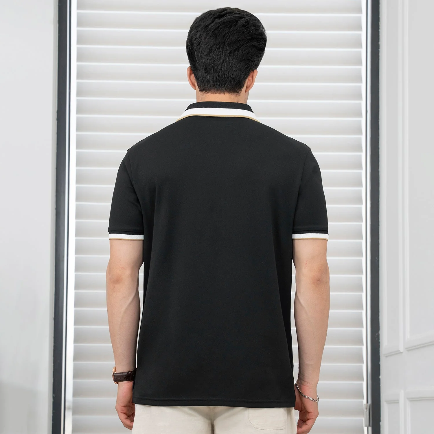 T Shirts for Men in Black | Polyester Blend Polo T Shirt - Image 3