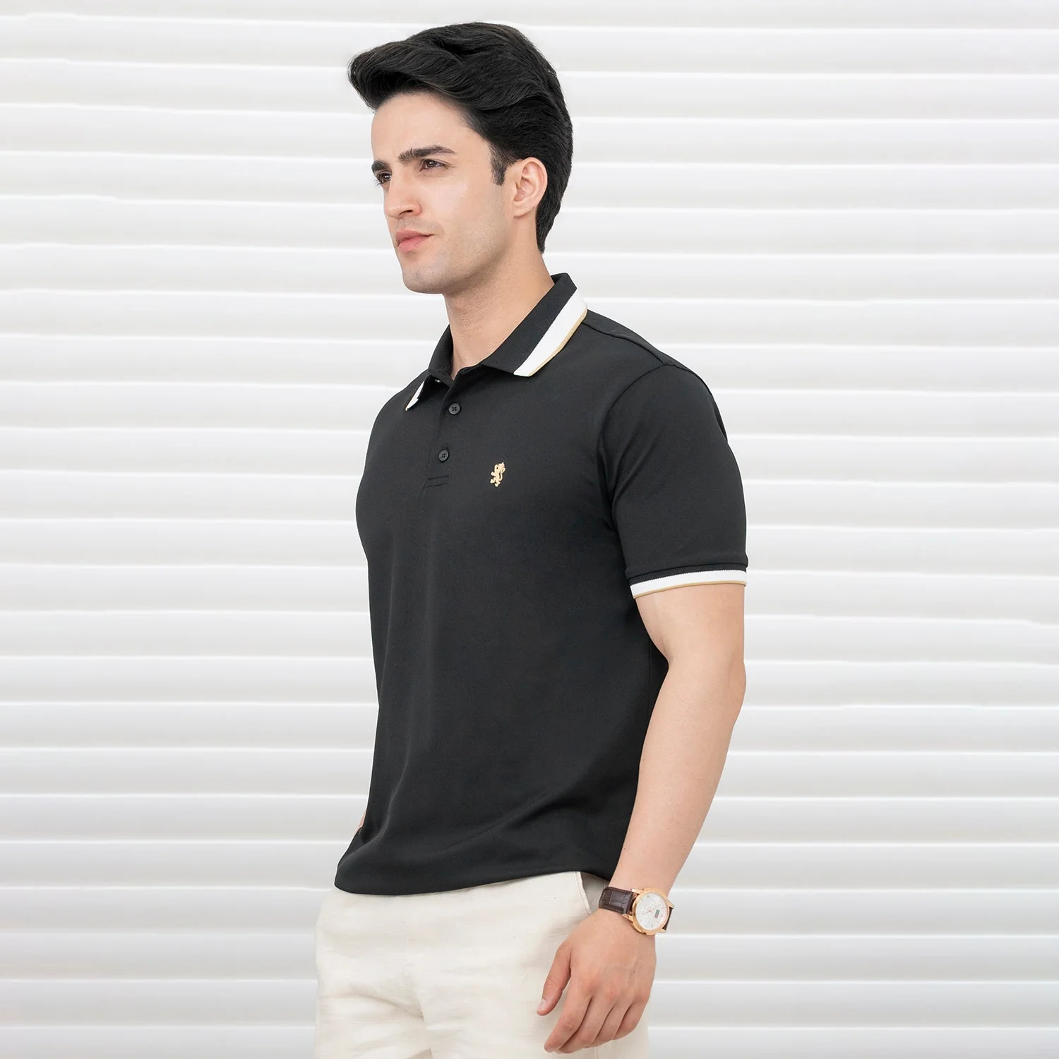 T Shirts for Men in Black | Polyester Blend Polo T Shirt - Image 6