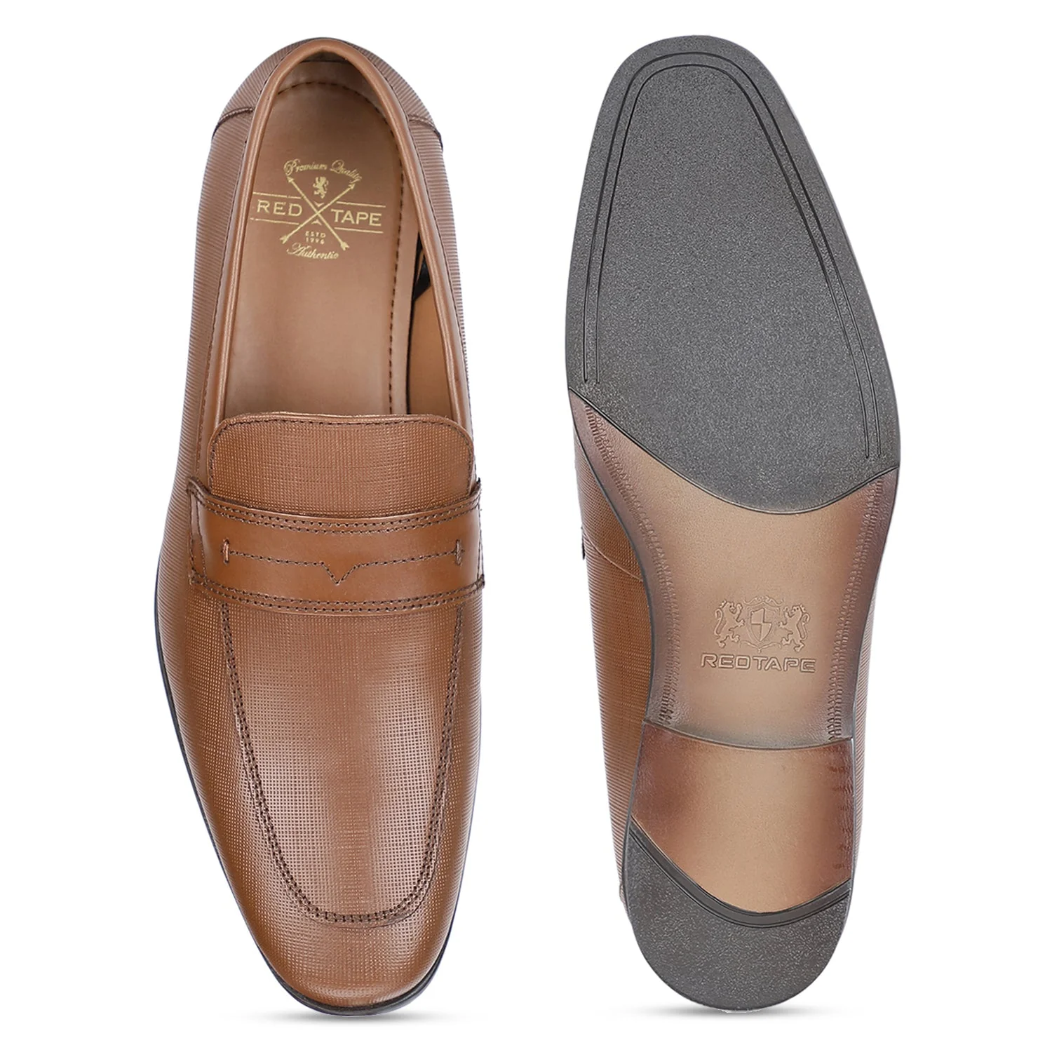 Tan Leather  Loafers for Men - Image 5