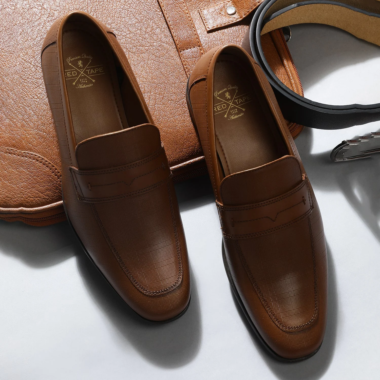 Tan Leather  Loafers for Men - Image 6