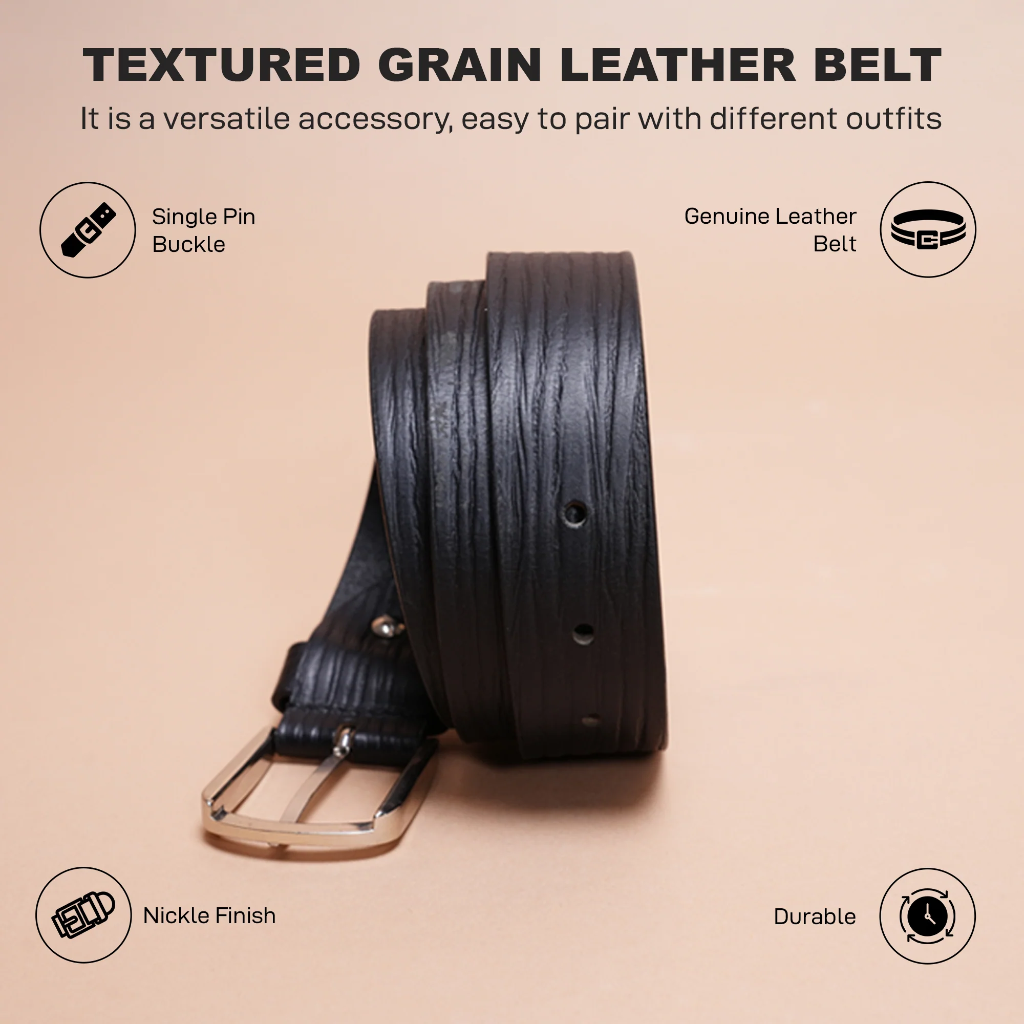 Textured Leather Belt For Men | Classic and Durable - Image 3
