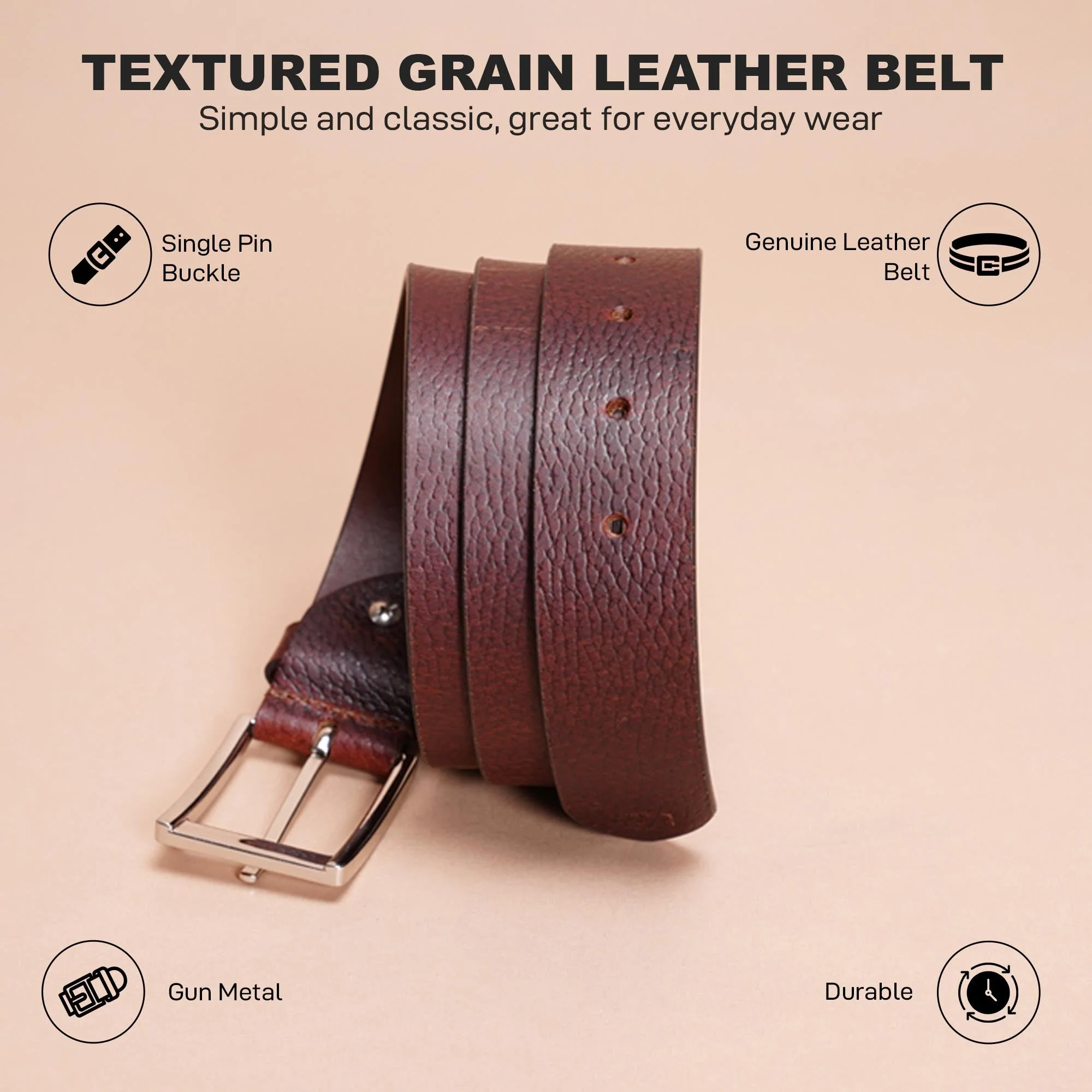 Textured Leather Belt For Men | Classic and Durable - Image 3