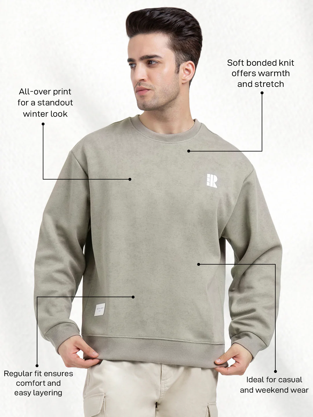 White Graphic Sweatshirt for Men  | Winter-Ready Streetwear Comfort - Image 2