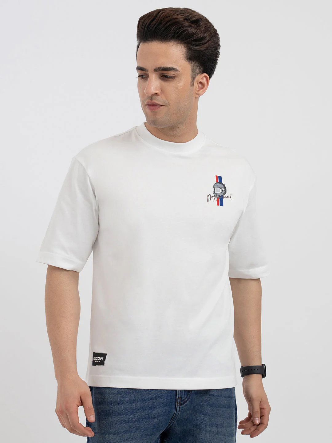 Red Tape White Graphic T-Shirt for Men - Image 9