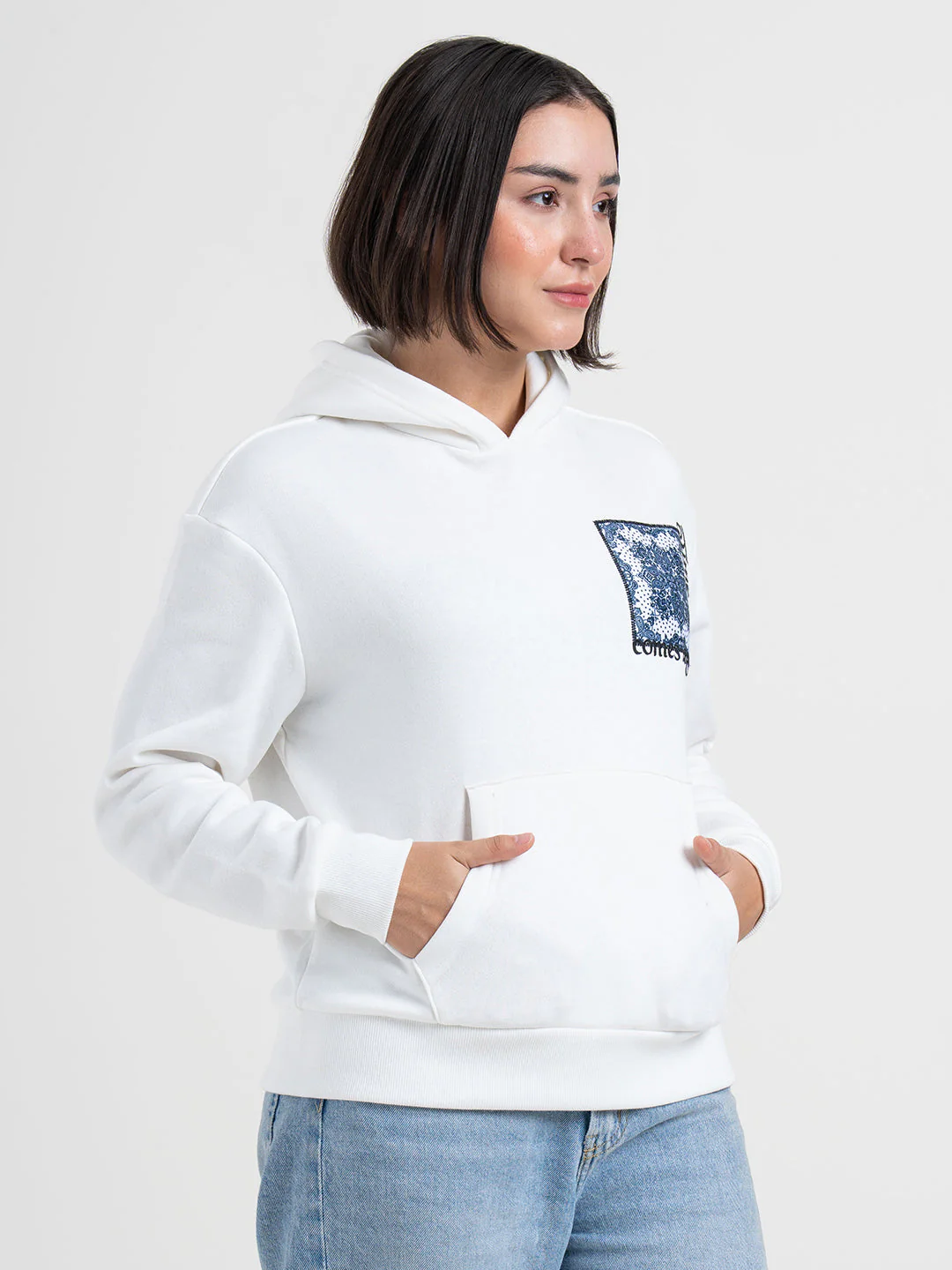 White Graphic Winter Hoodie for Women | Cozy Winter Essential - Image 3