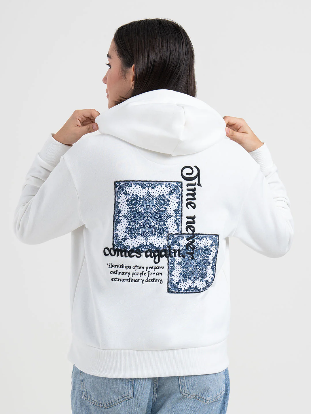 White Graphic Winter Hoodie for Women | Cozy Winter Essential - Image 4