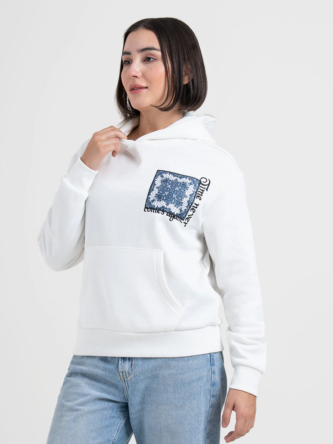 White Graphic Winter Hoodie for Women | Cozy Winter Essential - Image 6