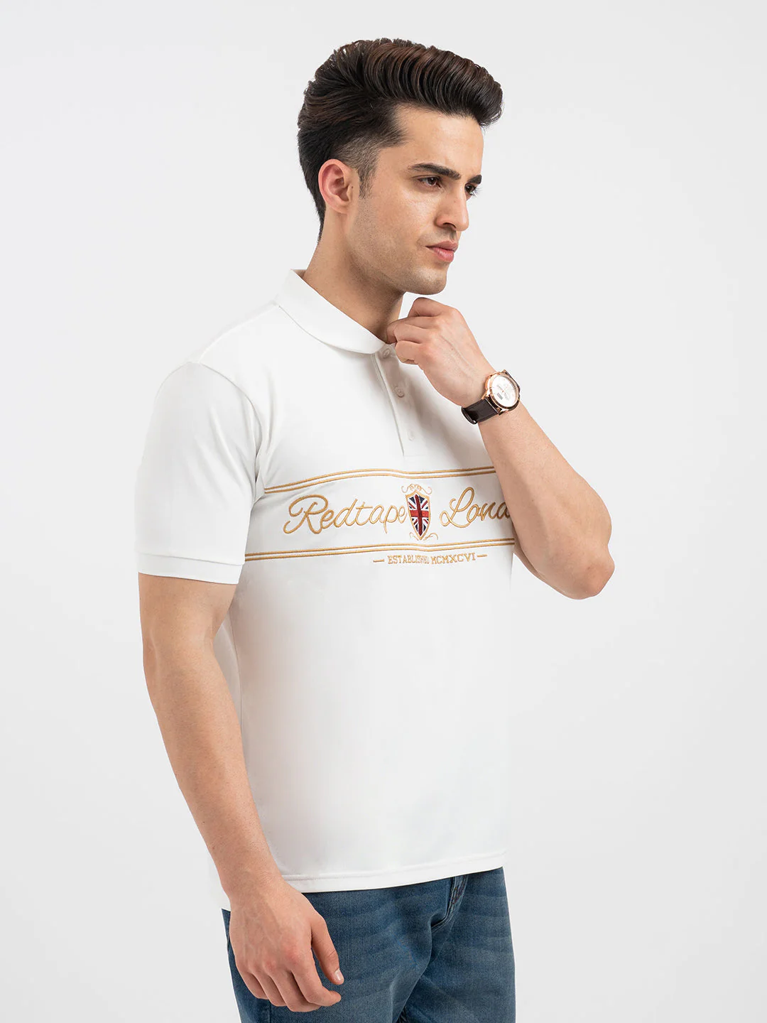Red Tape White Polo T-Shirt for Men - Image 2