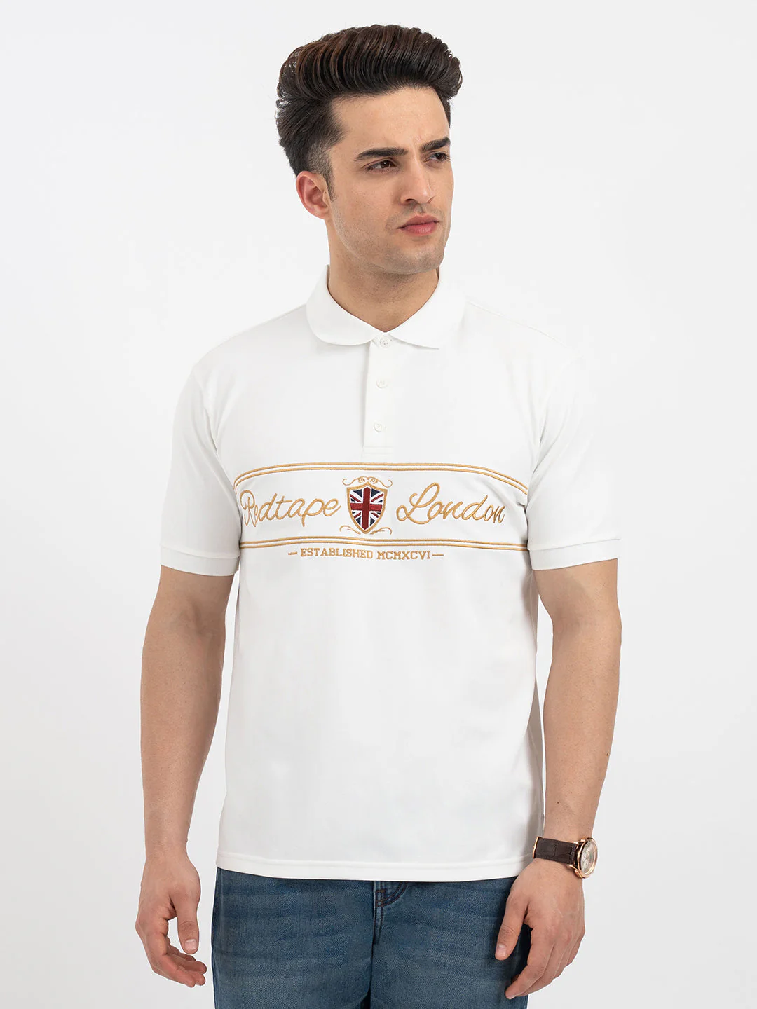 Red Tape White Polo T-Shirt for Men - Image 6