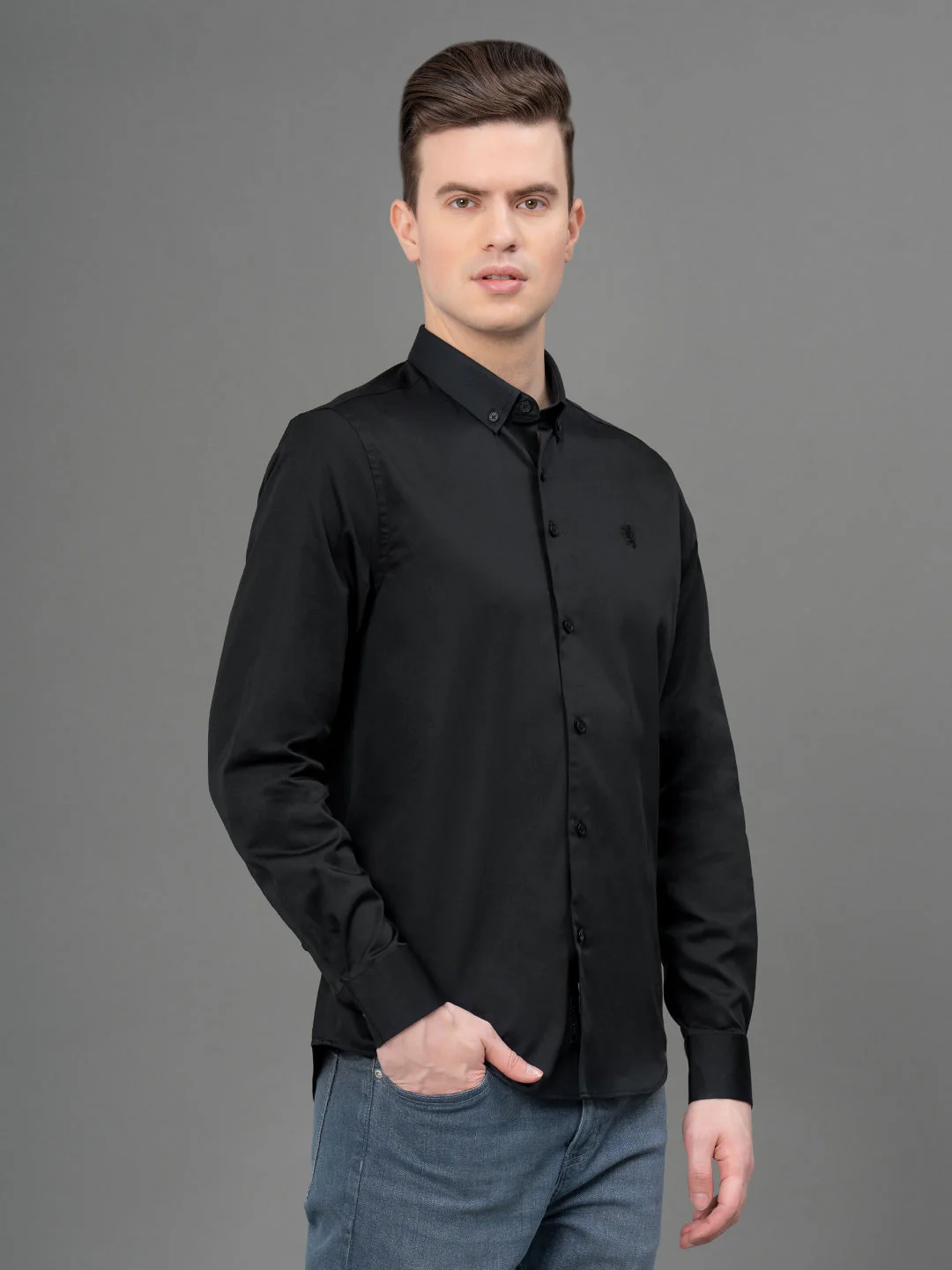 Black Satin Shirt for Men - Image 2