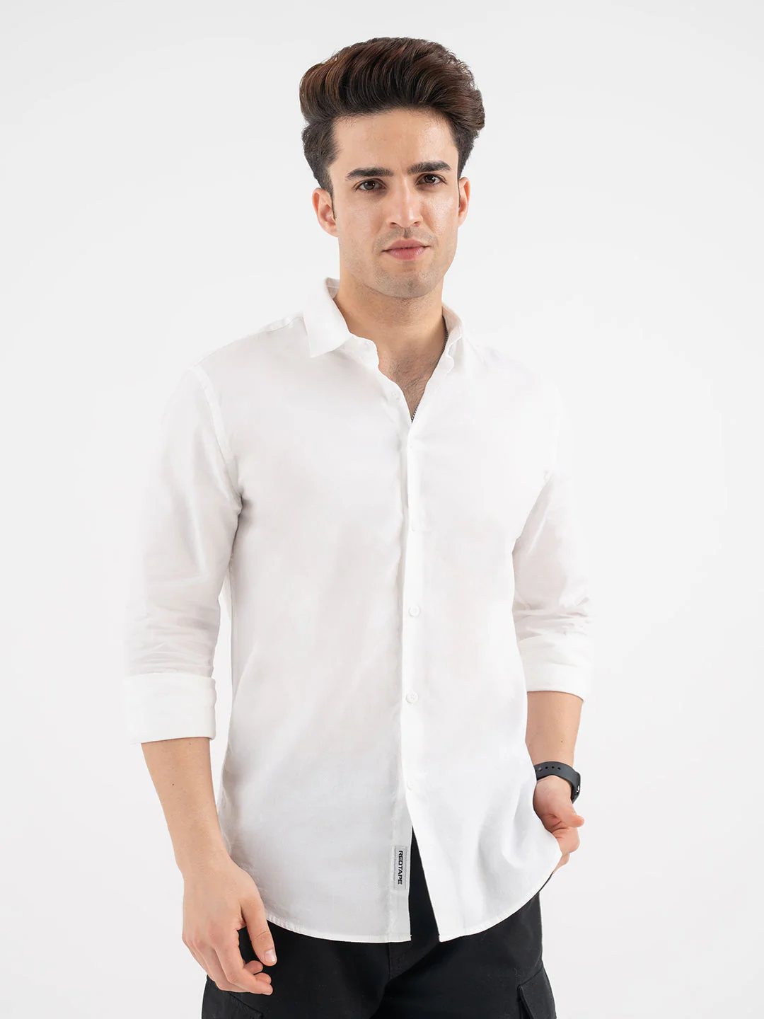 Red Tape White Solid Formal Full Sleeve Shirt for Men - Image 2