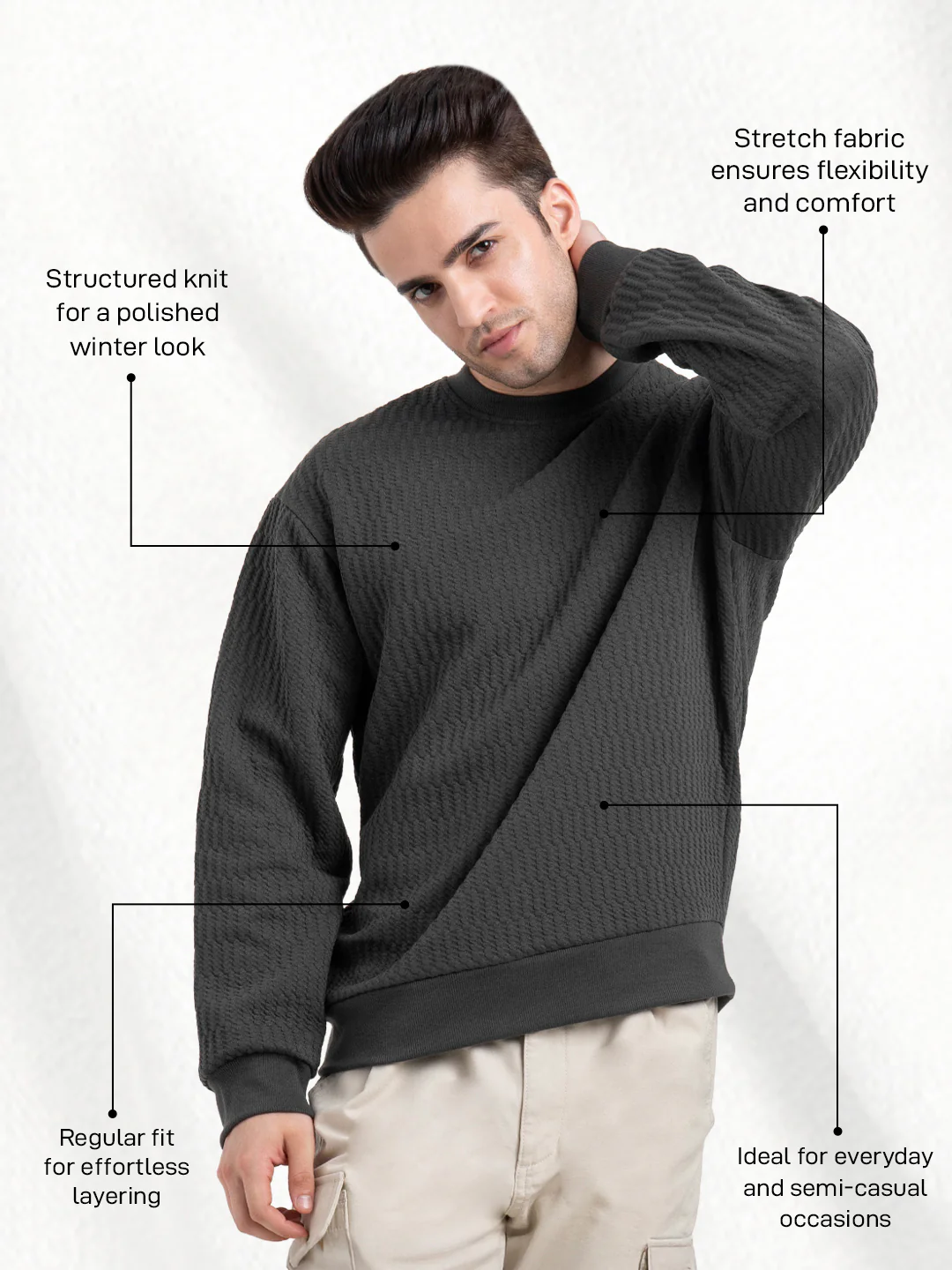 White Winter Baggy Sweatshirt for Men  | Winter Graphic Essential - Image 2