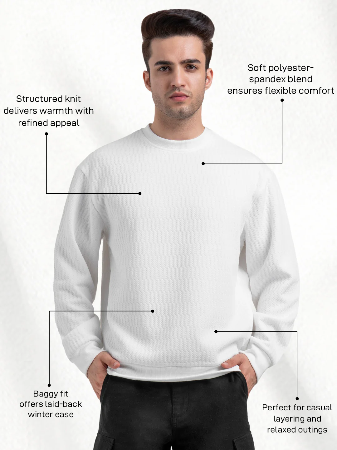 White Winter Baggy Sweatshirt for Men  | Winter-Ready Streetwear Comfort - Image 2