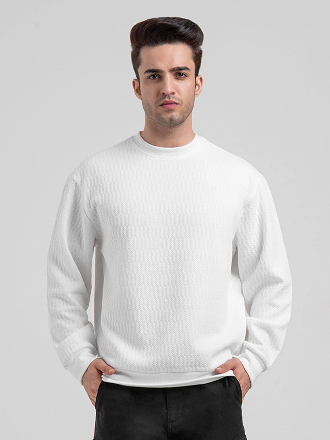 White Winter Baggy Sweatshirt for Men  | Winter-Ready Streetwear Comfort - Image 5