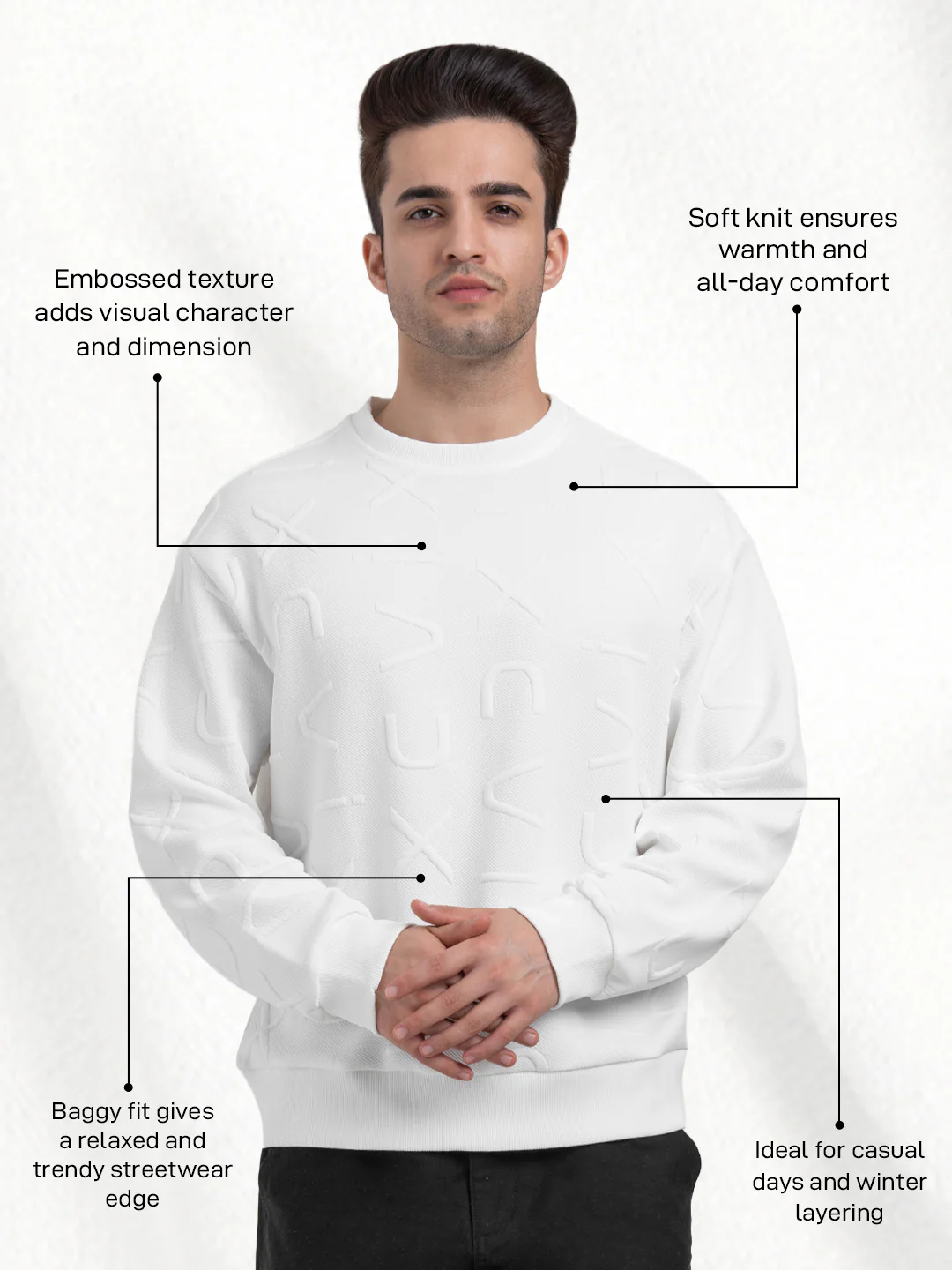 White Winter Graphic Sweatshirt for Men  | Winter-Ready Streetwear Comfort - Image 2