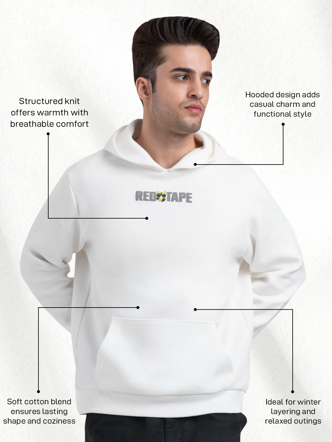 Winter White Hoodie for Men | Winter-Ready Streetwear Style - Image 2