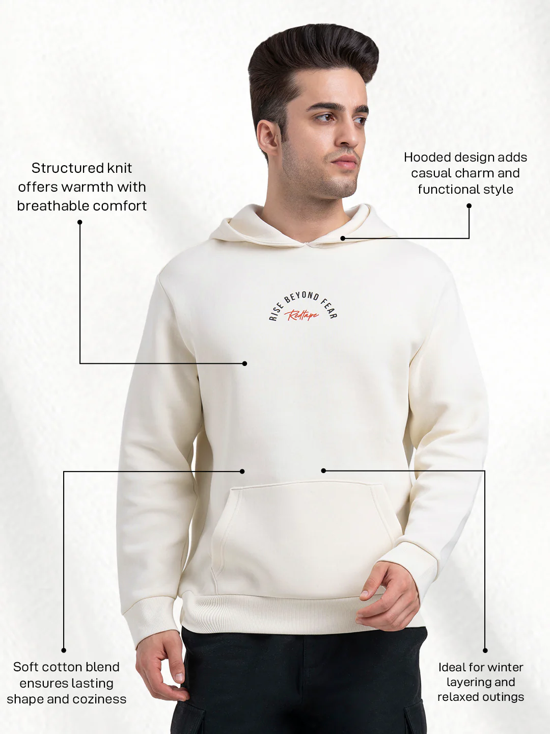 Winter Off-White Hoodie for Men | Winter-Ready Streetwear Style - Image 2