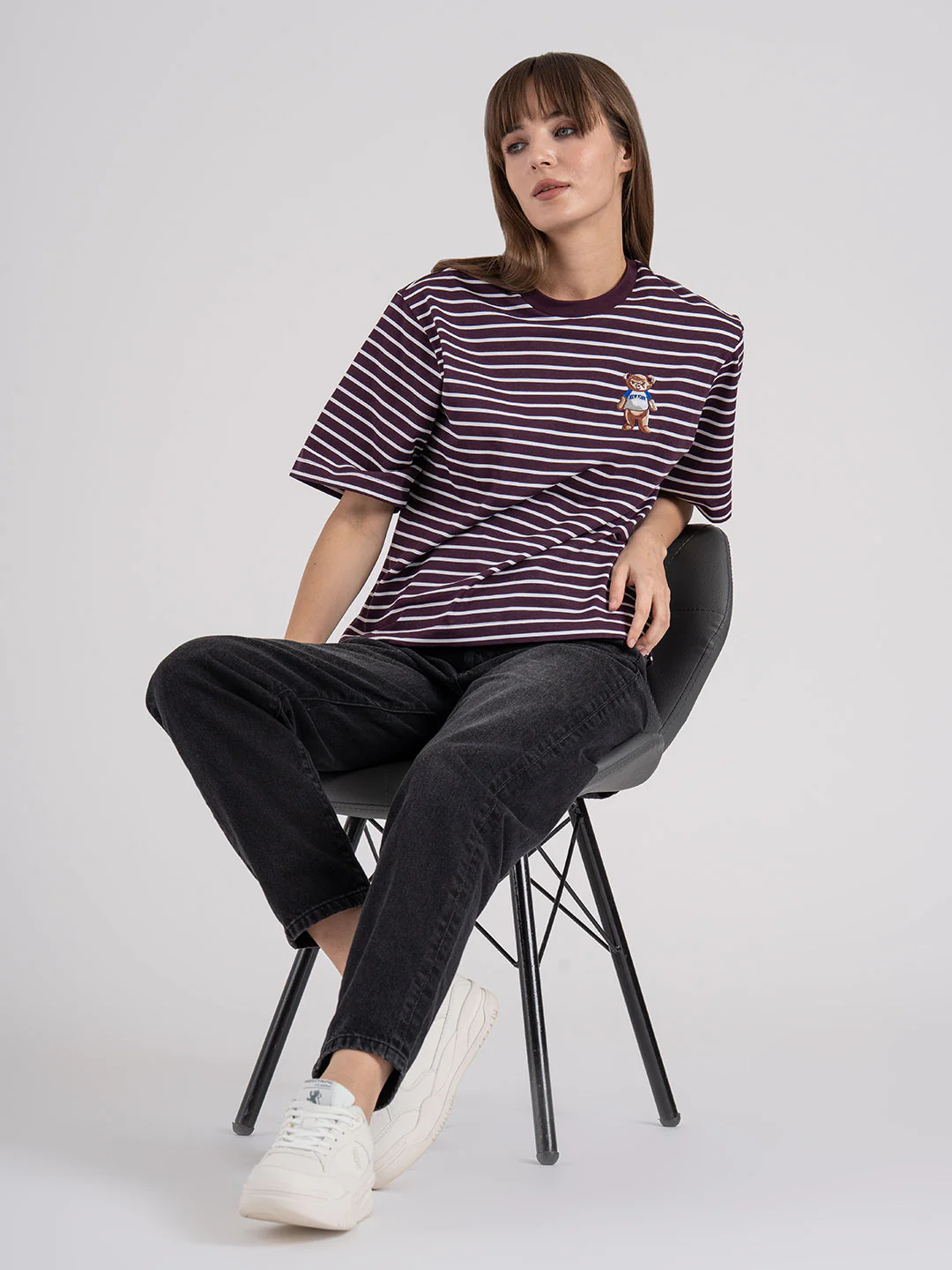 Women's Teddy Embroidered Striped T-Shirt - Image 3