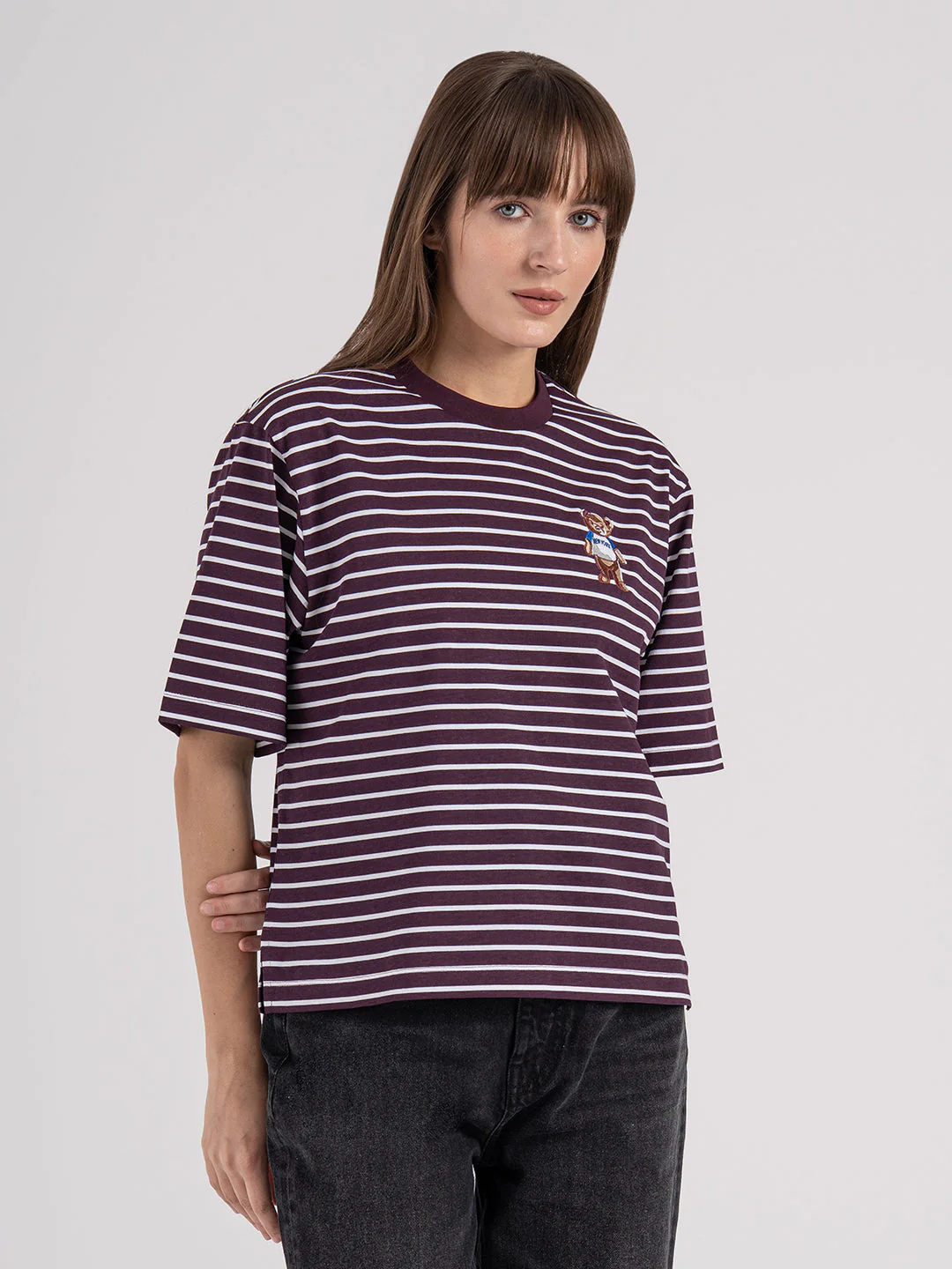 Women's Teddy Embroidered Striped T-Shirt - Image 4