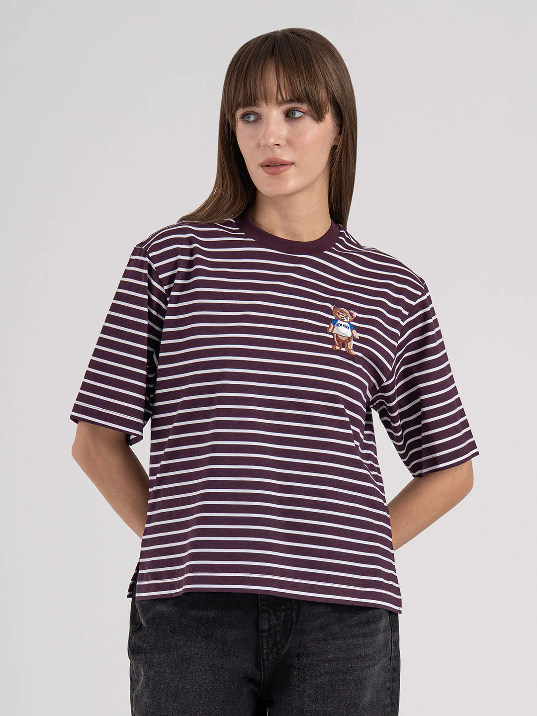 Women's Teddy Embroidered Striped T-Shirt - Image 5