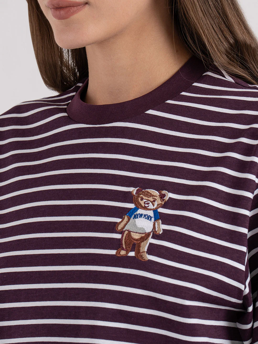 Women's Teddy Embroidered Striped T-Shirt - Image 6