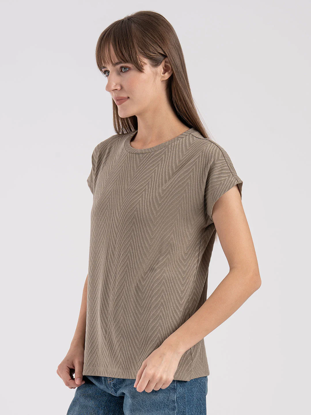 Women's Textured Round Neck T-Shirt - Image 2