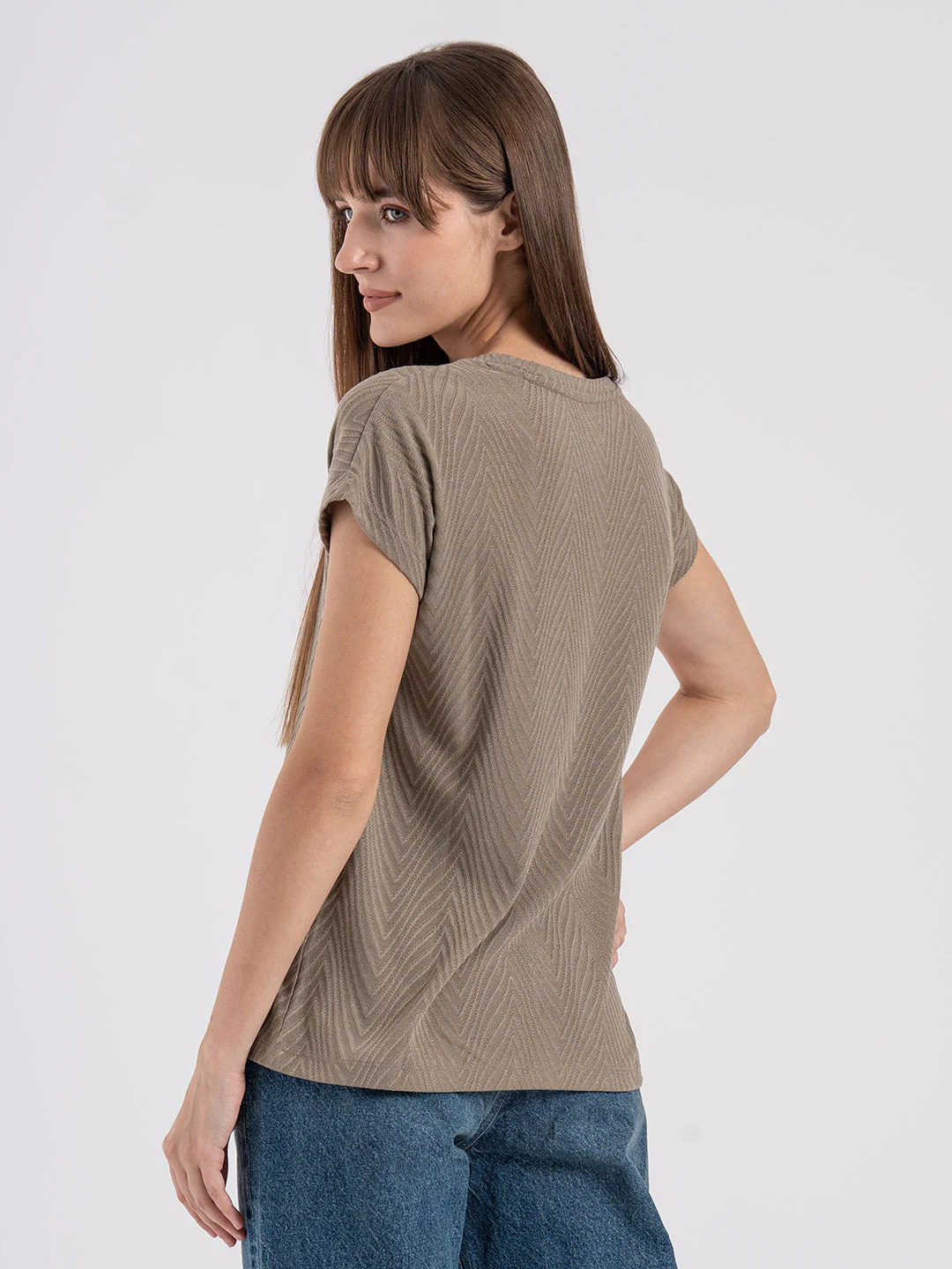 Women's Textured Round Neck T-Shirt - Image 3