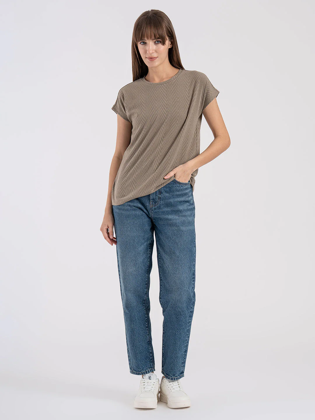 Women's Textured Round Neck T-Shirt - Image 5