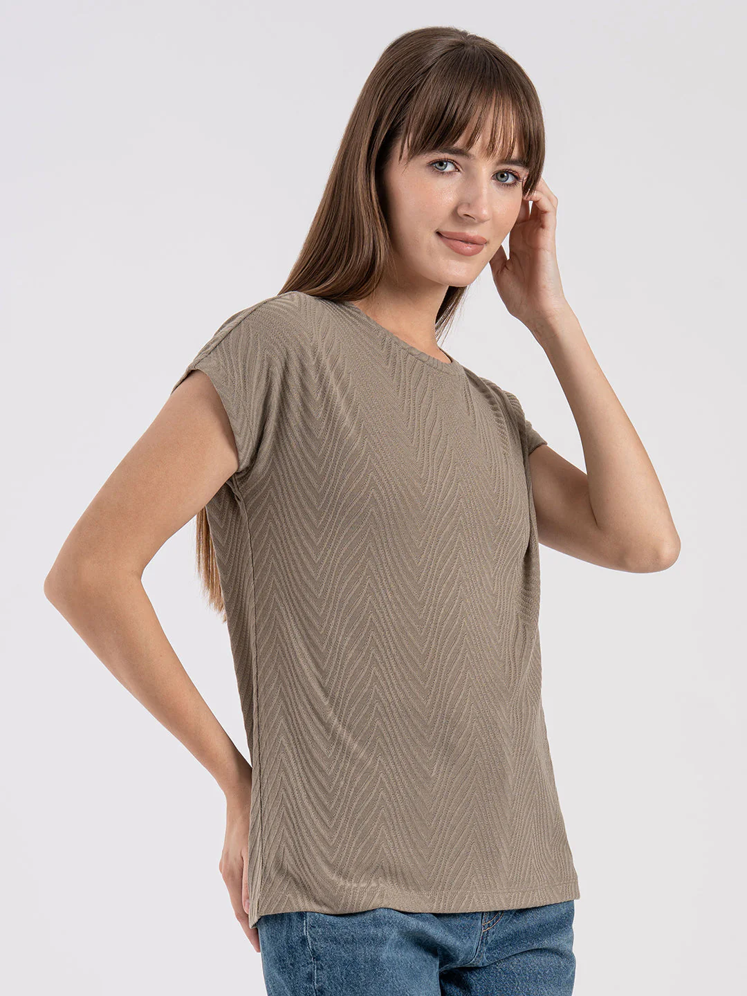 Women's Textured Round Neck T-Shirt - Image 6