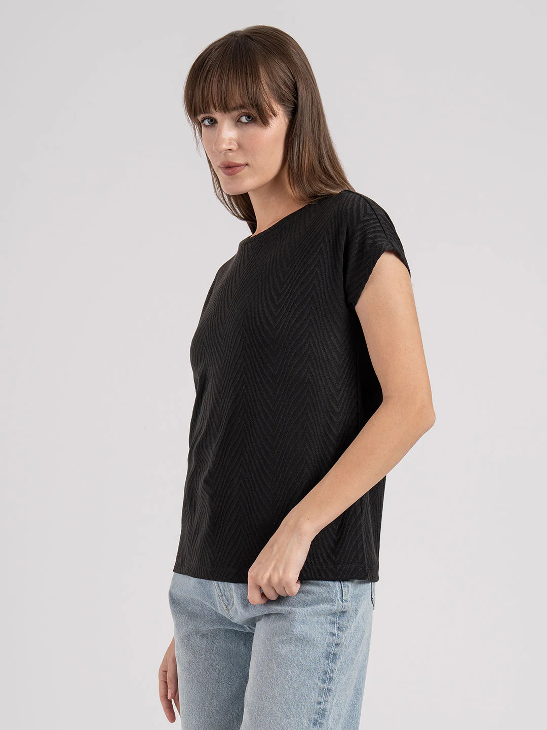 Women's Textured Round Neck T-Shirt - Image 2