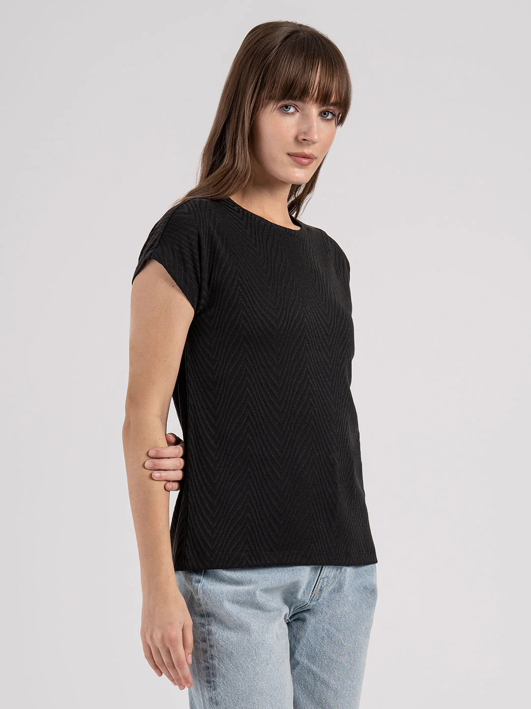 Women's Textured Round Neck T-Shirt - Image 6