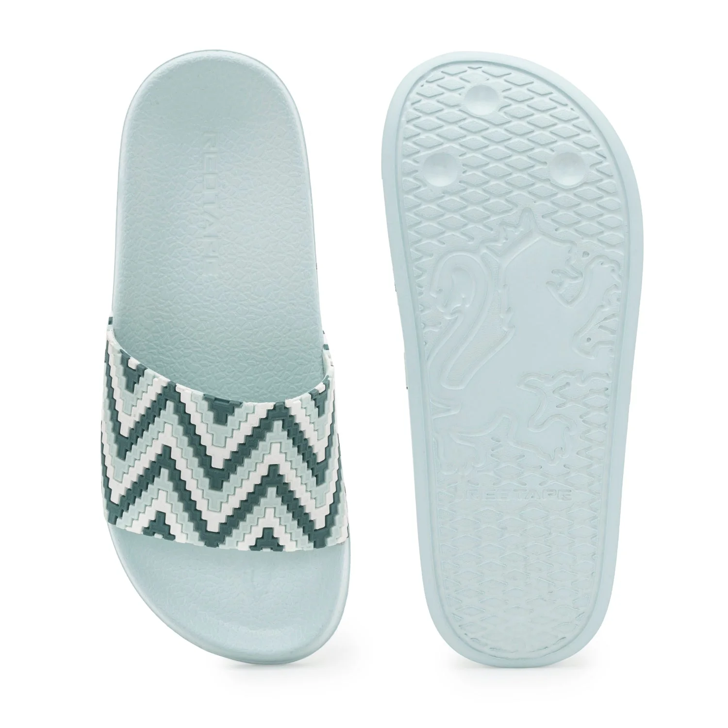 Womens Sliders in Green and White | Casual Pool Sliders - Image 5