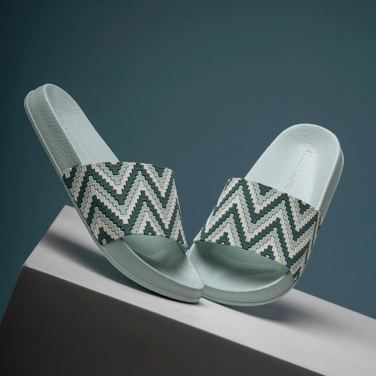 Womens Sliders in Green and White | Casual Pool Sliders - Image 6
