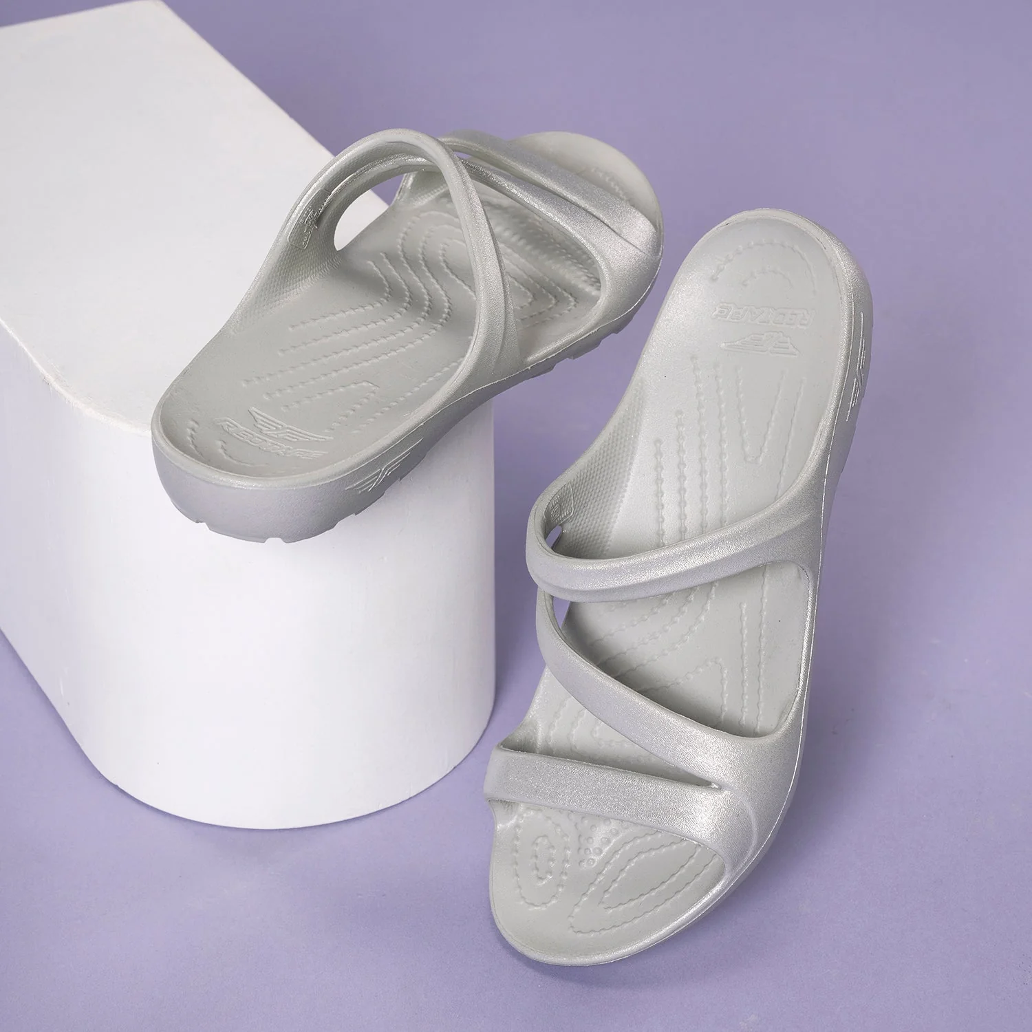 Womens Sliders in Light Grey | Casual Pool Sliders - Image 6