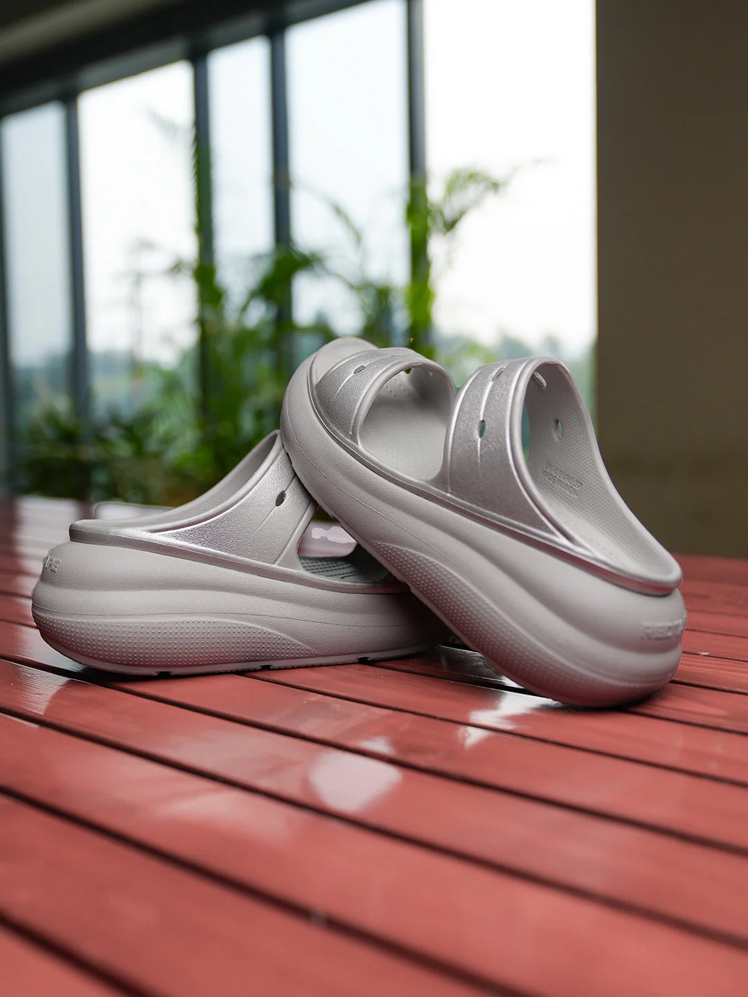 Womens Sliders in Metallic Ice Grey | Casual Pool Sliders - Image 6